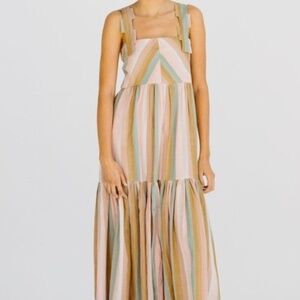 Mirth Rio Rainbow Stripe Handmade Maxi Cotton Dress Size Small NWT